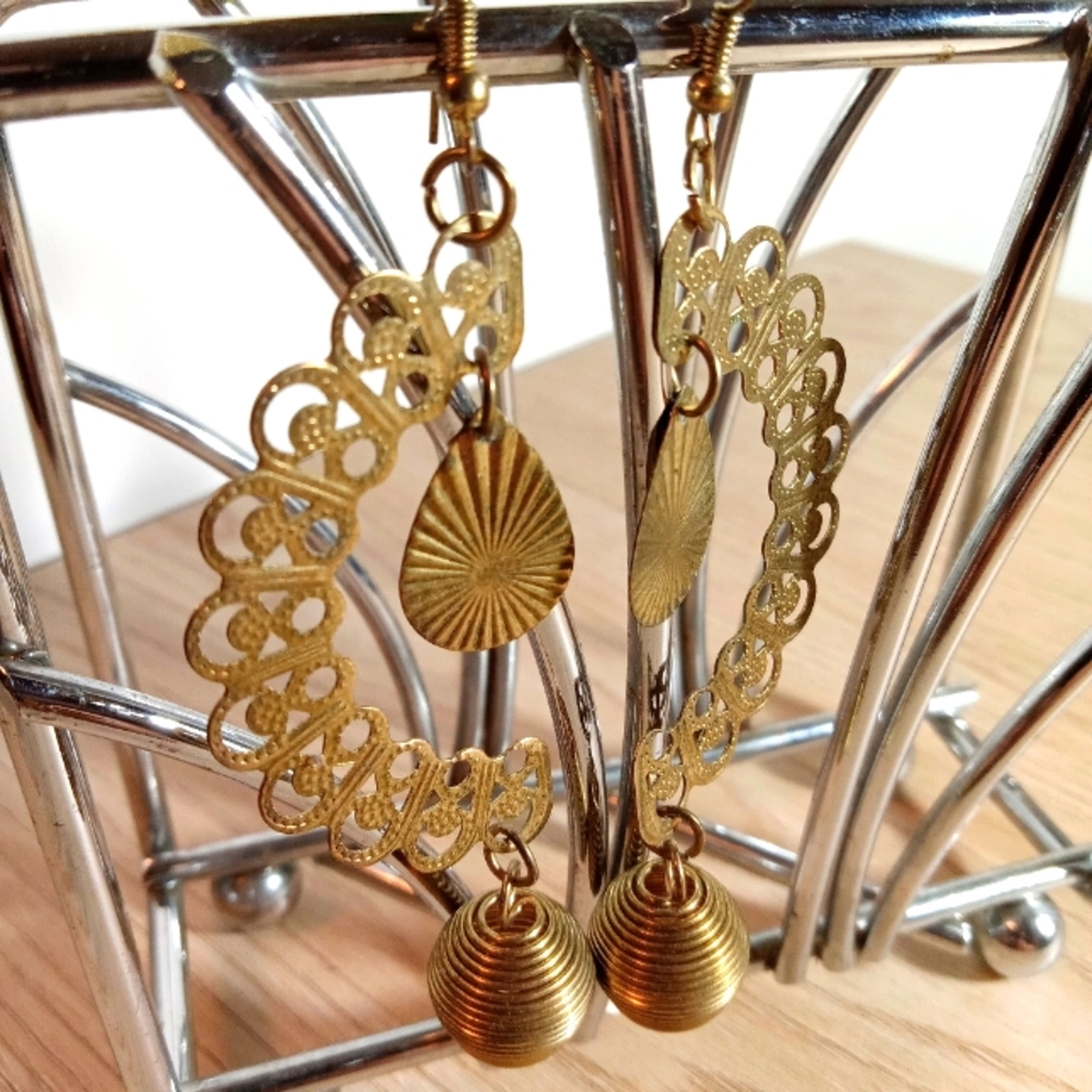 Gold-Colored Costume Dangle Earrings